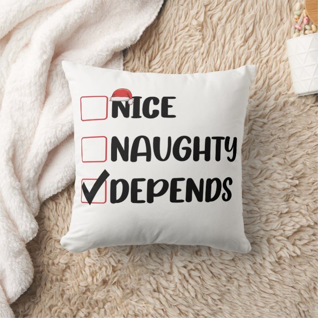 Nice Naughty Depends Santa Christmas List  Throw Pillow (Blanket)