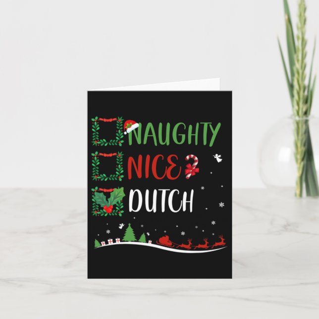 Nice Naughty Dutch Christmas Matching Santa Hat  Card (Front)
