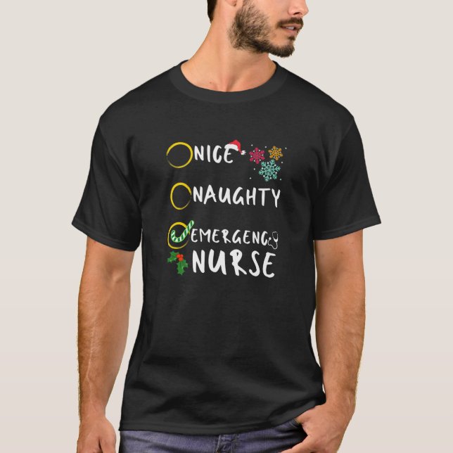 Nice Naughty Emergency Nurse Funny Santa Christmas T-Shirt (Front)