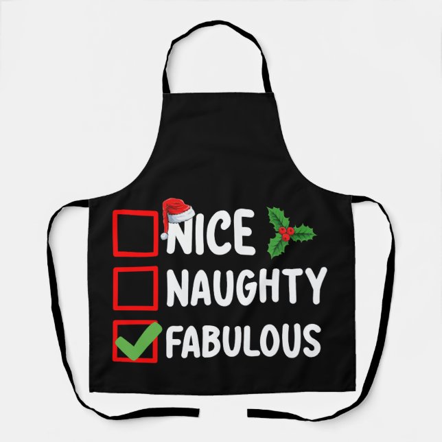 Nice Naughty Fabulous Funny Santa Christmas List H Apron (Front)