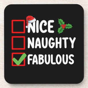 Nice Naughty Fabulous Funny Santa Christmas List H Beverage Coaster