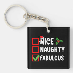 Nice Naughty Fabulous Funny Santa Christmas List H Keychain