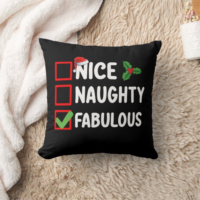Nice Naughty Fabulous Funny Santa Christmas List H Throw Pillow (Blanket)