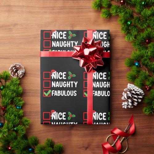 Nice Naughty Fabulous Funny Santa Christmas List H Wrapping Paper