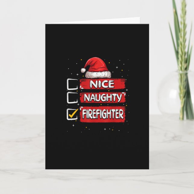 Nice Naughty Firefighter Christmas List Card (Front)
