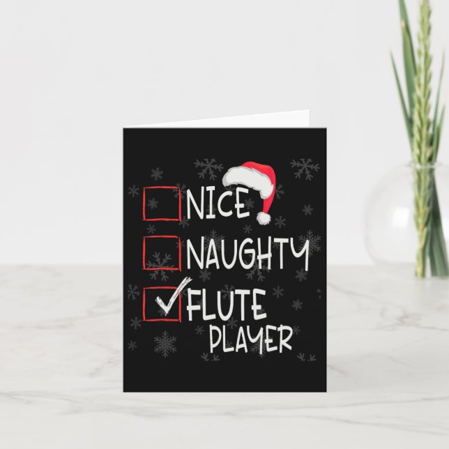 Nice Naughty Flute Player List Christmas Santa Cla Card (Front)