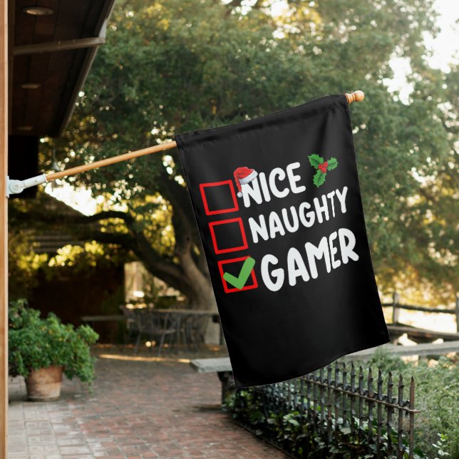 Nice Naughty Gamer Christmas List Gaming Santa House Flag (In SItu)