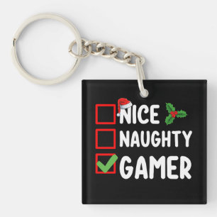 Nice Naughty Gamer Christmas List Gaming Santa Keychain