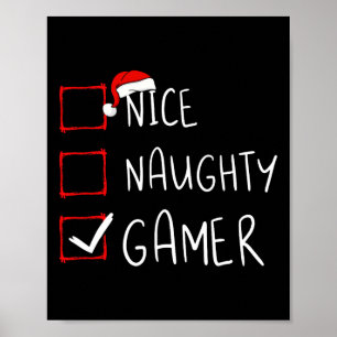 Nice Naughty Gamer Christmas List Xmas Gaming Sant Poster