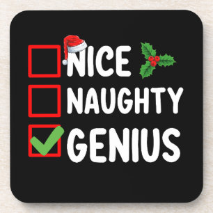Nice Naughty Genius Christmas List Family Holiday Beverage Coaster