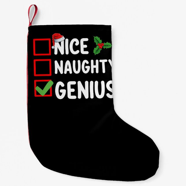 Nice Naughty Genius Christmas List Family Holiday Small Christmas Stocking (Front)