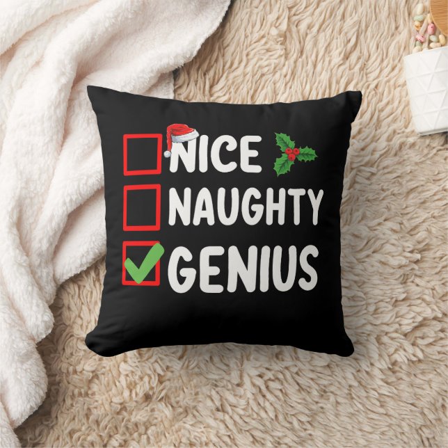 Nice Naughty Genius Christmas List Family Holiday Throw Pillow (Blanket)