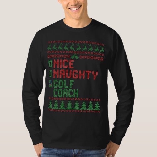 Nice Naughty Golf Coach Funny Christmas Matching T_Shirt