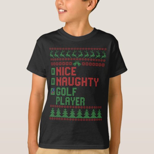 Nice Naughty Golf Player Funny Christmas Matching T_Shirt