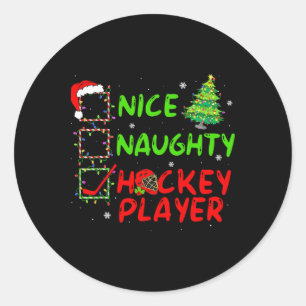 Nice Naughty Hockey Player Check List Christmas Sa Classic Round Sticker