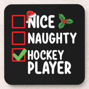 Nice Naughty Hockey Player Christmas List Santa Beverage Coaster
