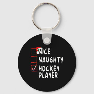 Nice Naughty Hockey Player Christmas Santa Claus Keychain