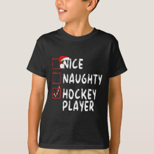 Nice Naughty Hockey Player Christmas Santa Claus T-Shirt