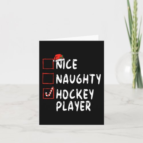 Nice Naughty Hockey Player Christmas Santa Hat Boy Card