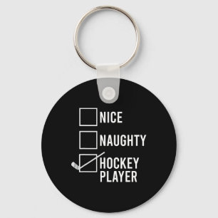 Nice Naughty Hockey Player Christmas Santa Keychain