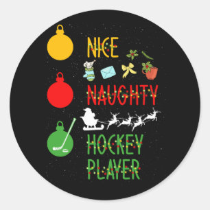 Nice Naughty Hockey Player List Christmas Santa Te Classic Round Sticker