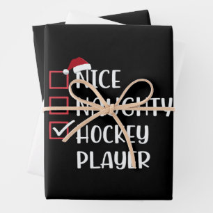 Nice Naughty Hockey Player Sports Lover Santa Wrapping Paper Sheets