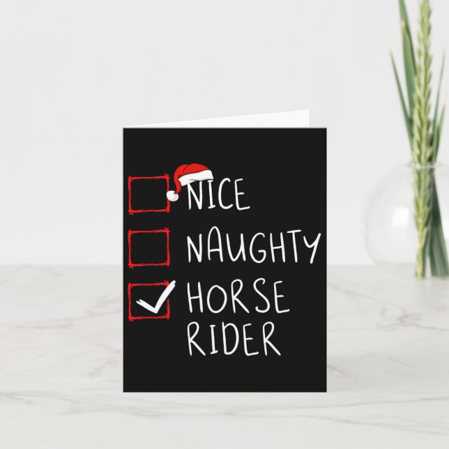Nice Naughty Horse Rider List Christmas Santa Clau Card (Front)