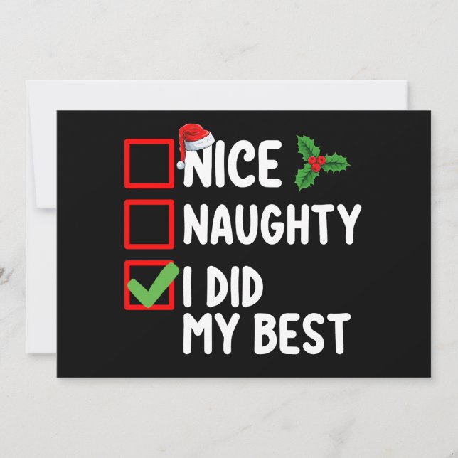 Nice Naughty I Did My Best Christmas List Family Invitation (Front)