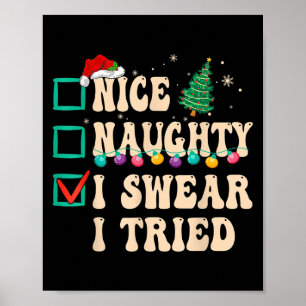 Nice Naughty I Swear I Tried, Christmas List Retro Poster
