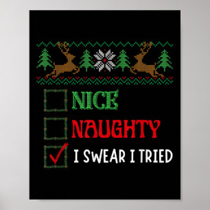 Nice Naughty I Swear I Tried Funny Christmas Xmas Poster