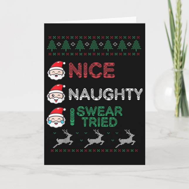 Nice Naughty I Swear I Tried List Xmas Lover Chris Card (Front)