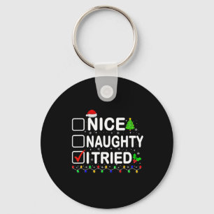 Nice Naughty I Tried Christmas Lights Santa Hat Xm Keychain