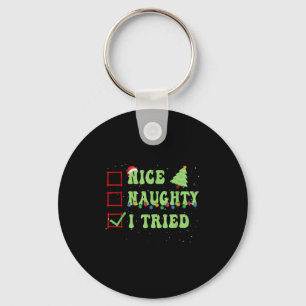Nice Naughty I Tried Christmas List Santa Claus Keychain