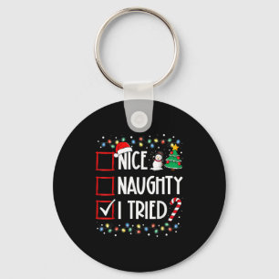 Nice Naughty I Tried Christmas List Santa Costume Keychain