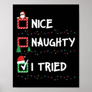 Nice Naughty I Tried Christmas List Xmas Lights Sa Poster