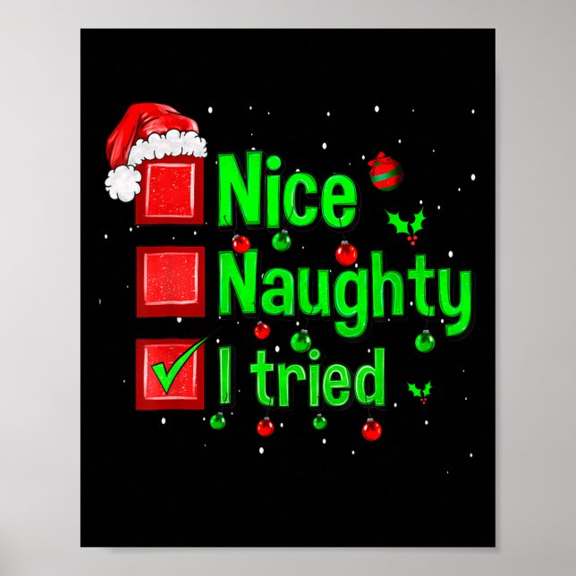 Nice Naughty I Tried Funny Christmas Family Matchi Poster (Front)