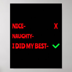 Nice Naughty I Tried Funny Christmas Matching Poster