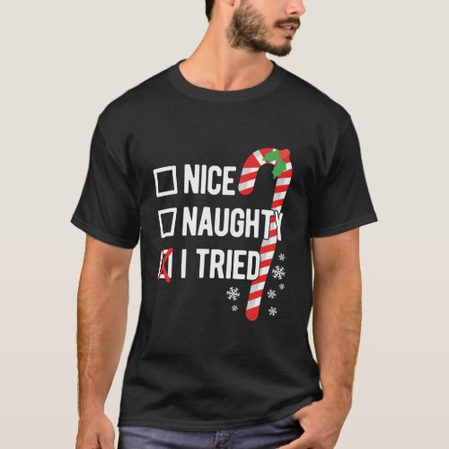 Nice Naughty I Tried Funny Christmas T_Shirt