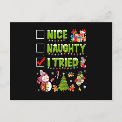 Nice Naughty I Tried Funny Christmas Tree Lights X Postcard