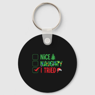 Nice Naughty I Tried Funny Christmas Xmas Keychain