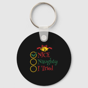 Nice Naughty I Tried Retro Christmas List Men Wome Keychain