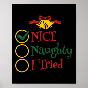 Nice Naughty I Tried Retro Christmas List Men Wome Poster