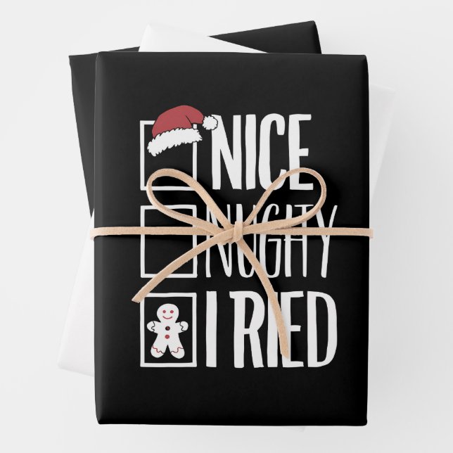 Nice Naughty I Tried Santa's Naughty List Xmas Wrapping Paper Sheets (In situ)