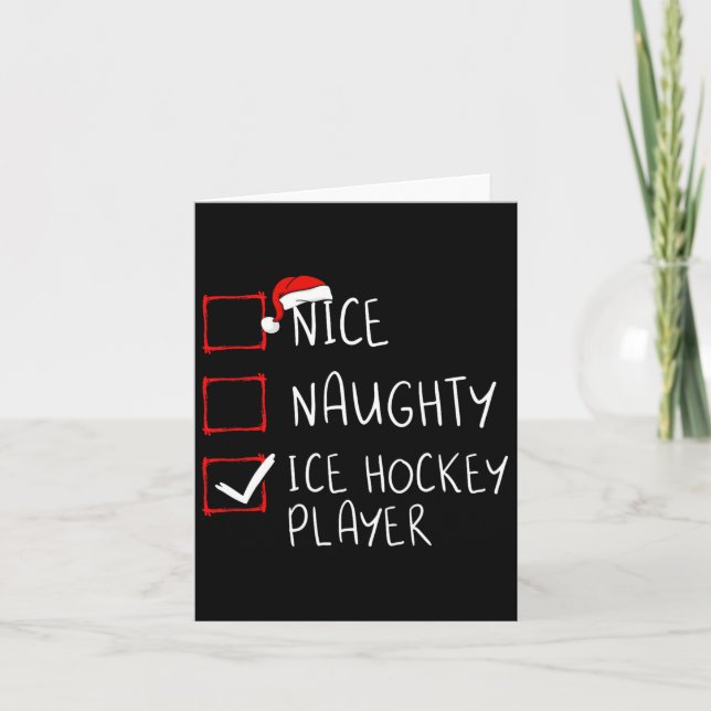 Nice Naughty Ice Hockey Player List Christmas Sant Card (Front)