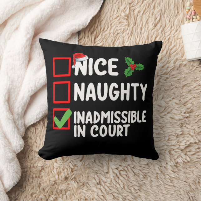 Nice Naughty Inadmissible In Court Christmas List  Throw Pillow (Blanket)
