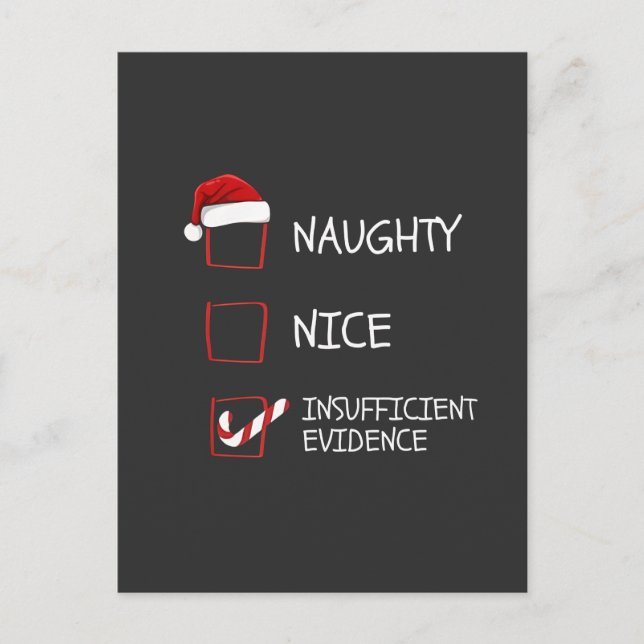 Nice Naughty Insufficient Evidence Santa Christmas Holiday Postcard (Front)