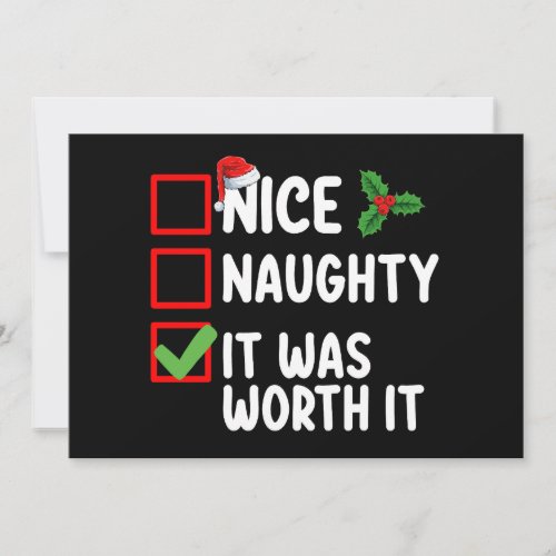 Nice Naughty It Was Worth It Christmas List Invitation