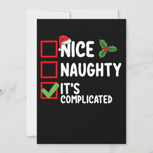 Nice Naughty It's Complicated Christmas List Holid Invitation (Front)