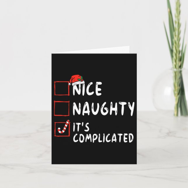 Nice Naughty It's Complicated Christmas List Santa Card (Front)
