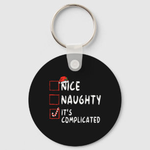 Nice Naughty It's Complicated Christmas List Santa Keychain